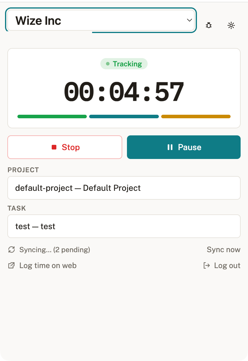 AslTime desktop tracker showing a running timer